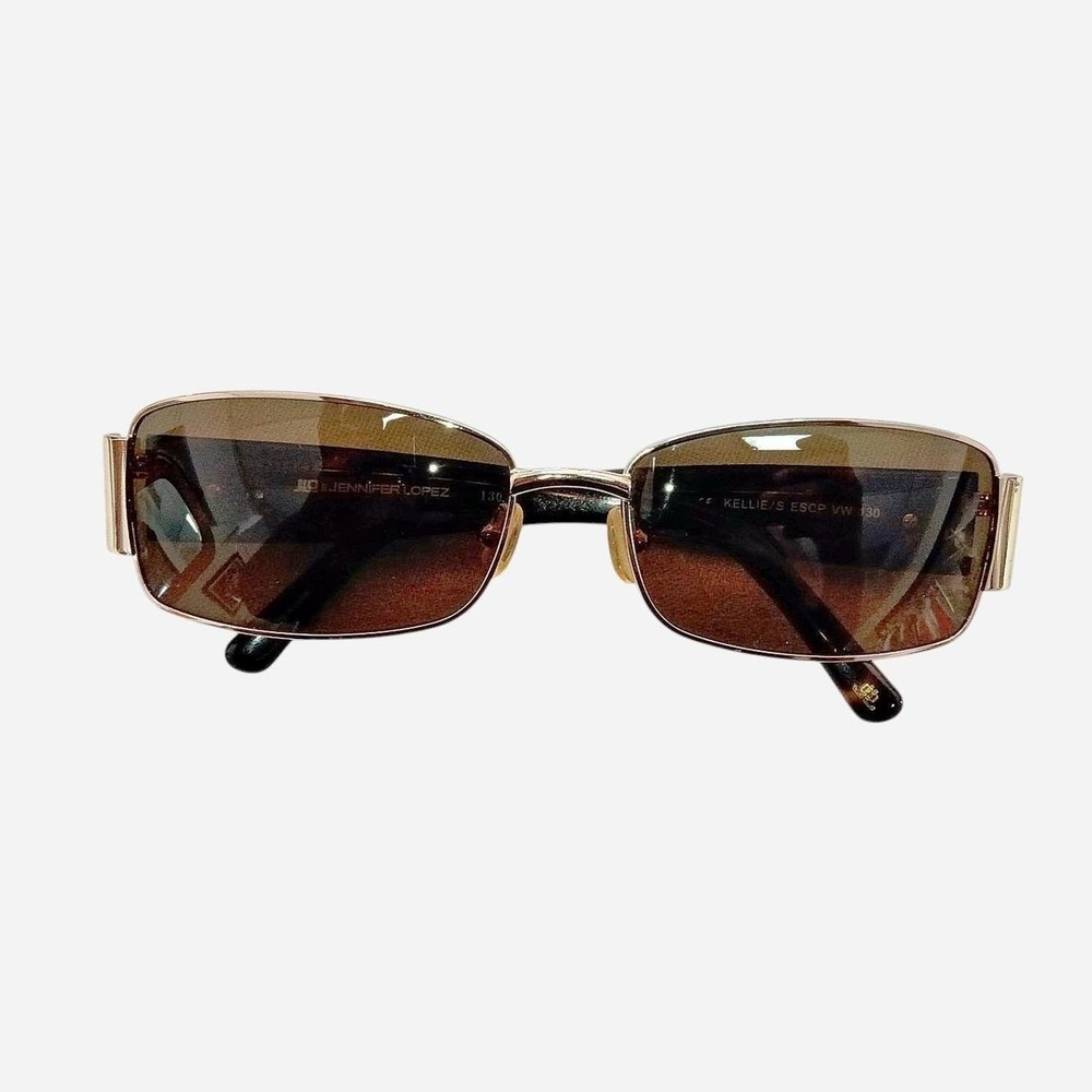 Gold And Brown Rectangular Polarized Sunglasses By J Lo